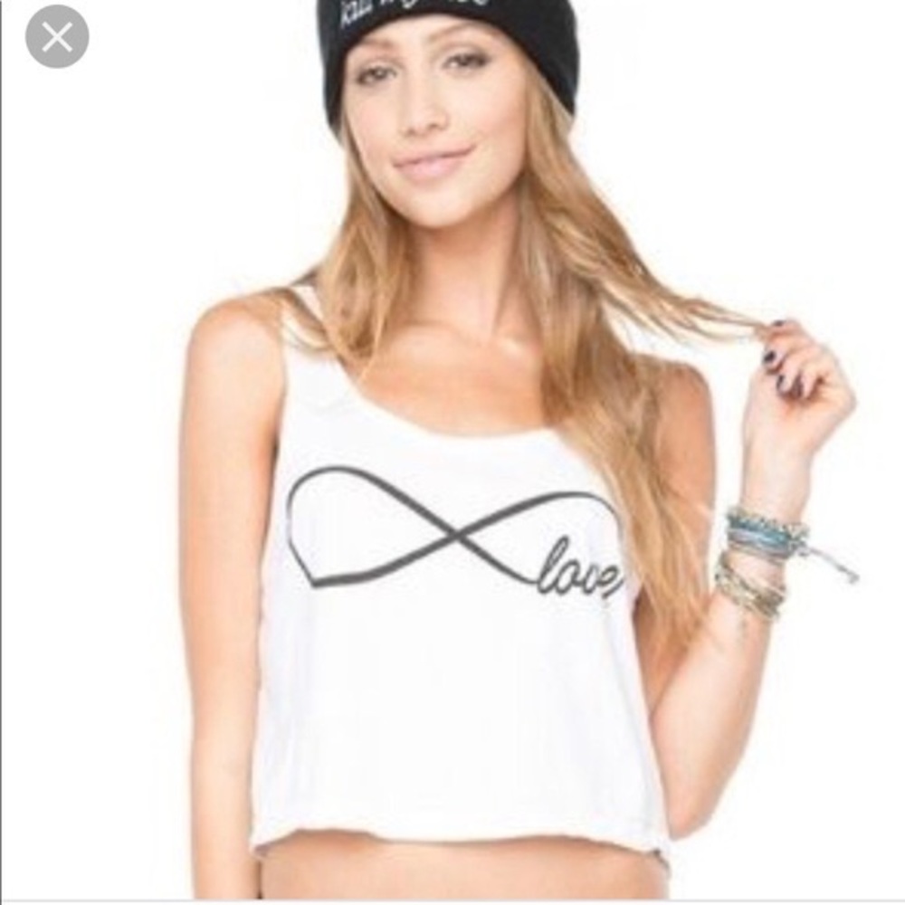 Women's Brandy Melville Basic White Y2K Love Infinity Sign Cropped Tank Top